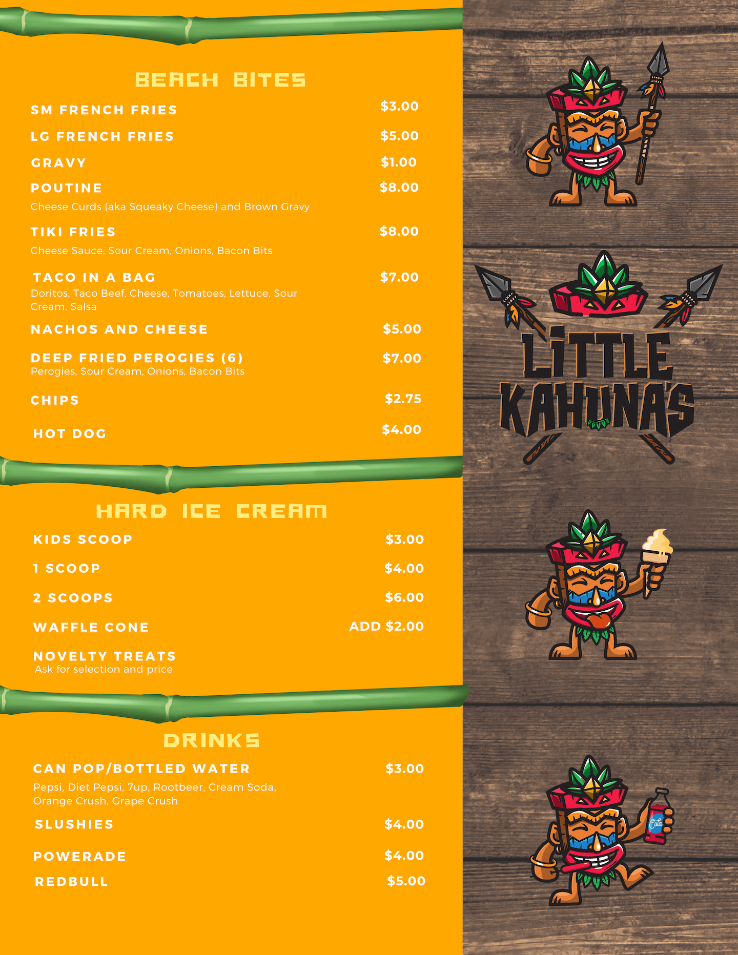 Wakaw Little Kahunas Food Menu
